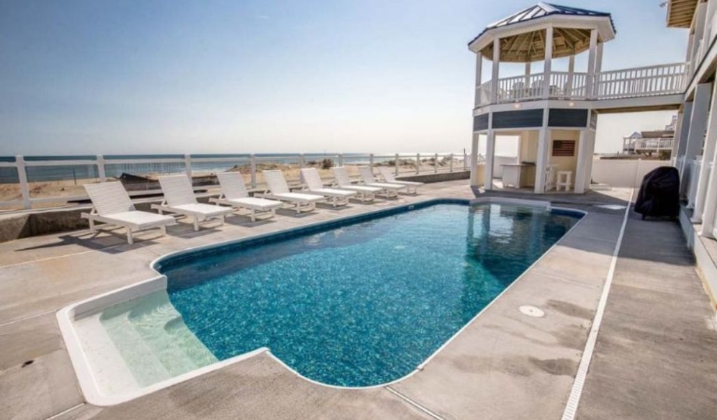 Custom home with luxury outdoor pool with overlooking view of the sea in Virginia Beach built by RBC Homes