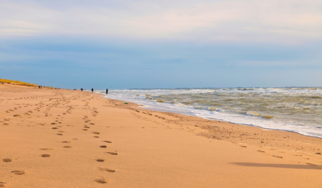 A cloudy weather and strong beach wave in Virginia Beach in November at False Cape State Park.