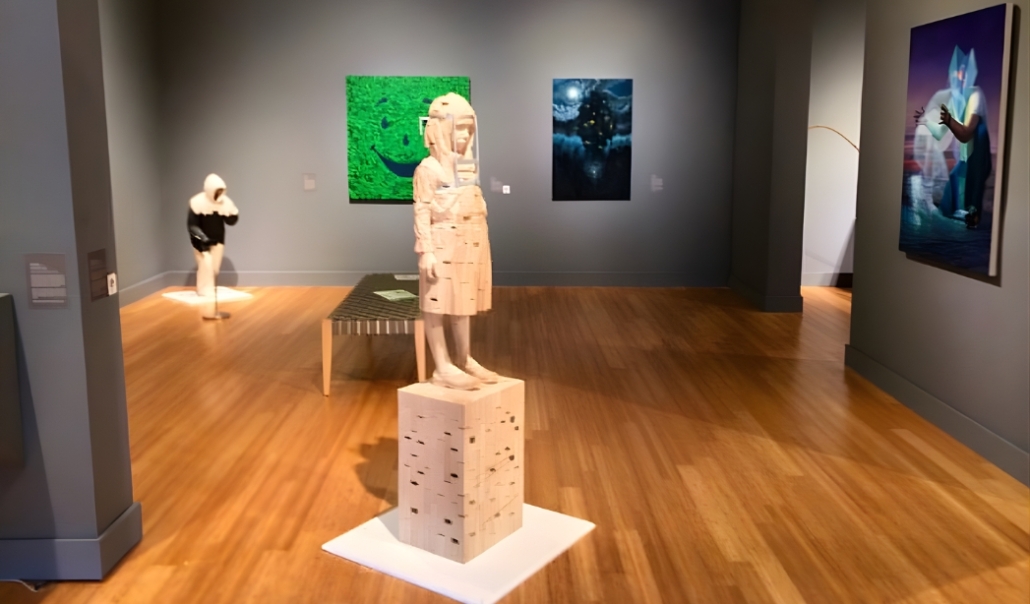A sculpture displayed in the Virginia Museum of Contemporary Art, showcasing contemporary artistic expression.