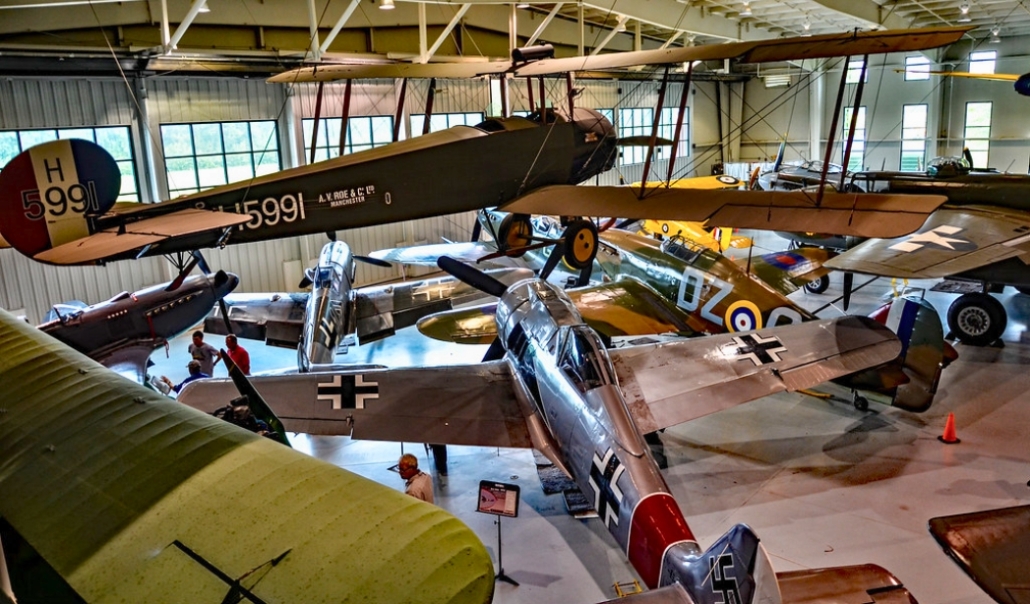 A view of the Military Aviation Museum in Virginia Beach, featuring multiple aircraft on display in January.