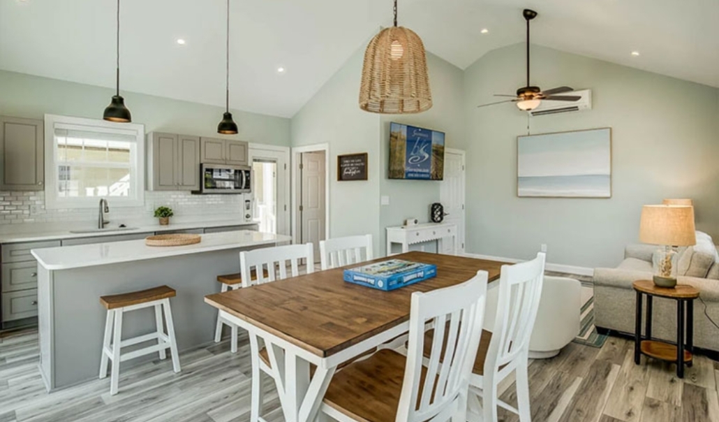 An elegant kitchen and dining area, part of a custom home design discussion on handover and move-in processes.