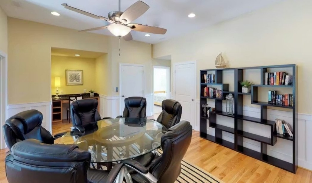 Flex suite addition with multi-purpose workspace and lounge for retirement living