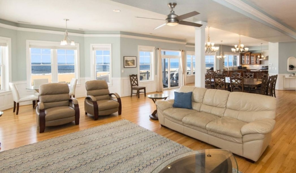 Coastal custom home interior with open layout and panoramic ocean views