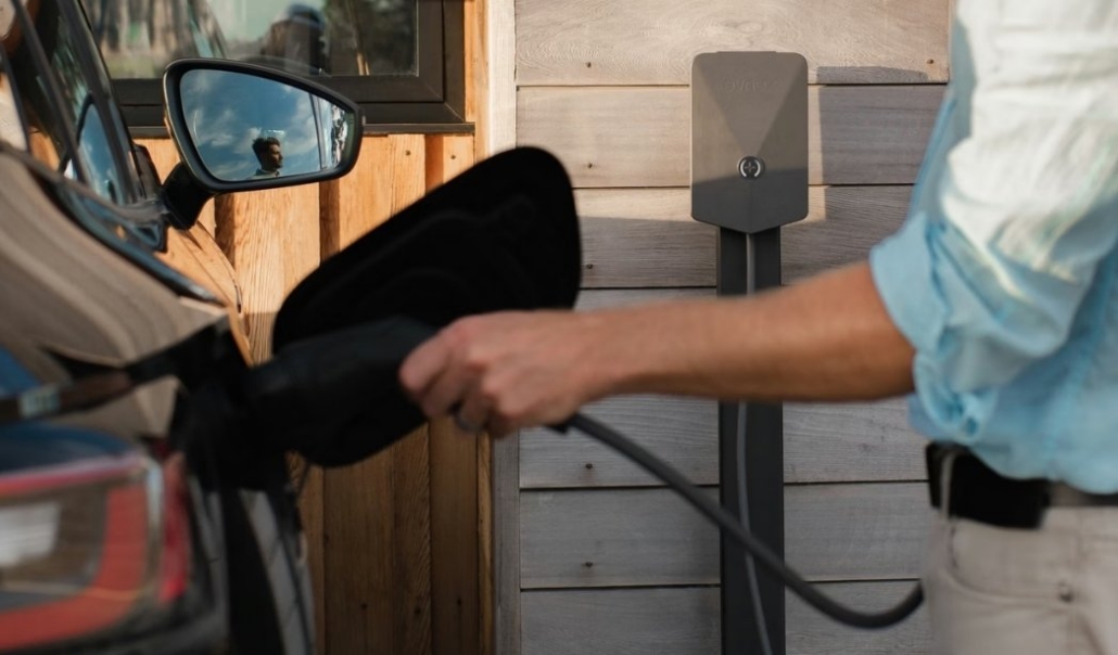 Custom home EV charging station integrated into modern energy-efficient design