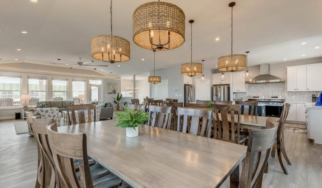 Spacious open-plan kitchen and dining area with ample seating for a growing family.
